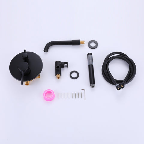 Wall-Mounted Tub Faucet with Hand Shower & 360° Swivel Spout