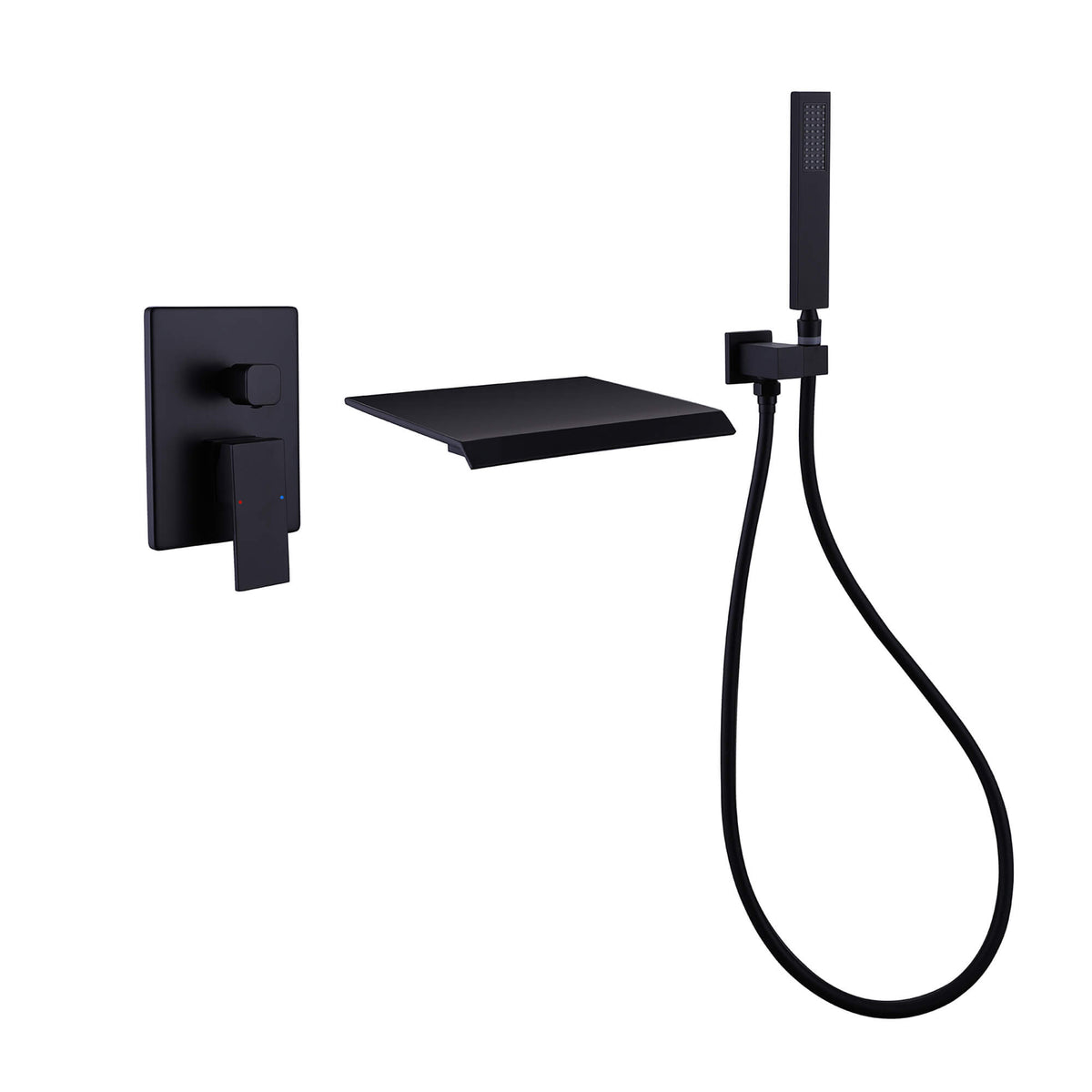 Wall-Mounted Waterfall Bathtub Faucet with Shelf and Handheld Shower
