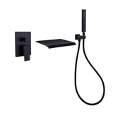 Wall-Mounted Waterfall Bathtub Faucet with Shelf and Handheld Shower