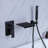 Wall-Mounted Waterfall Bathtub Faucet with Shelf and Handheld Shower