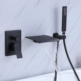 Wall-Mounted Waterfall Bathtub Faucet with Shelf and Handheld Shower