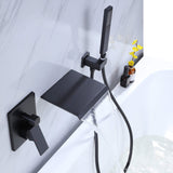 Wall-Mounted Waterfall Bathtub Faucet with Shelf and Handheld Shower