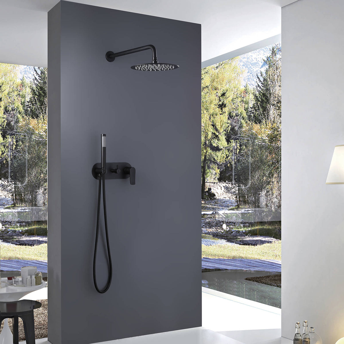 Matte Black Concealed Shower System with Rain Shower and Hand Shower