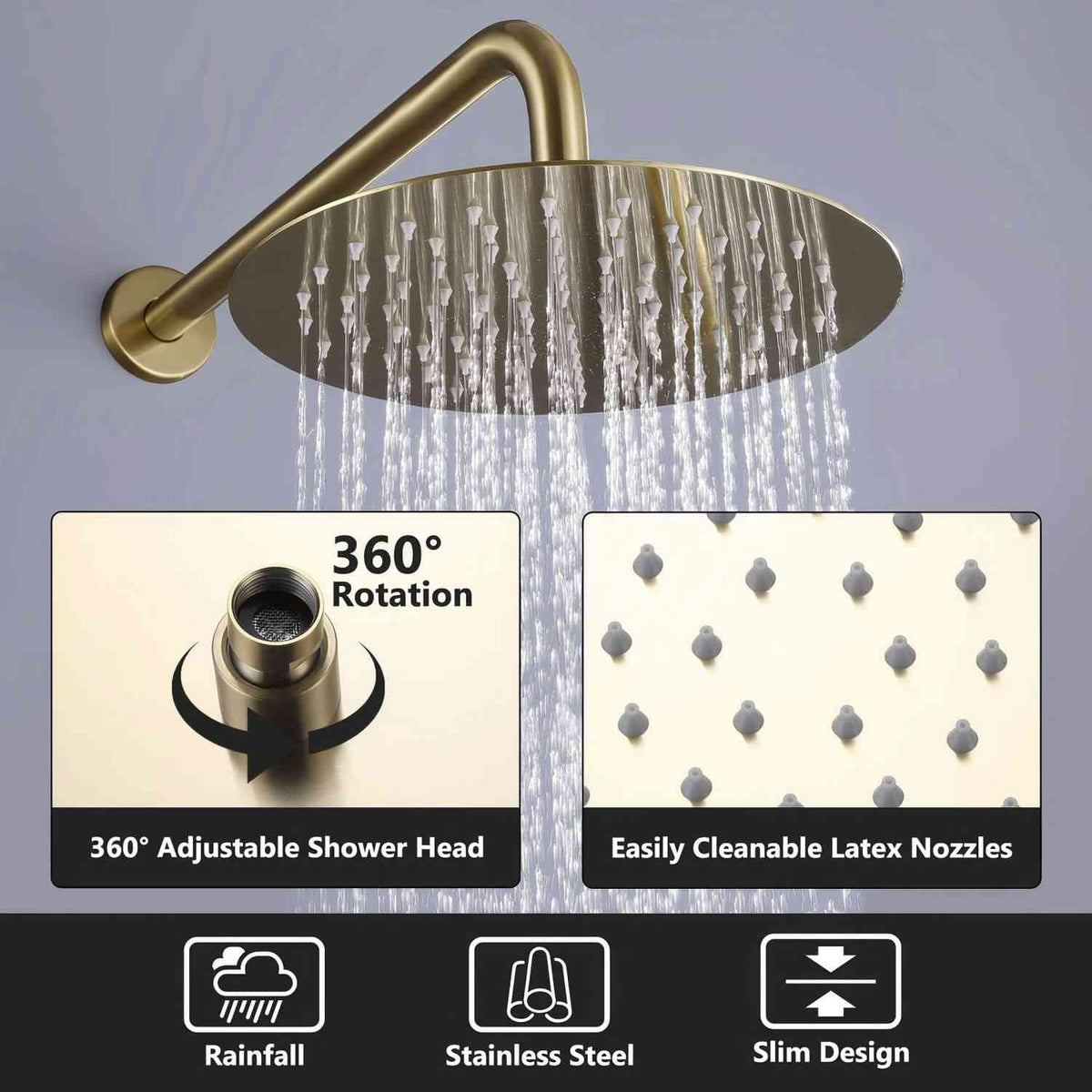 3-Function Rain Shower System with High Pressure Head and Adjustable Handheld Spray