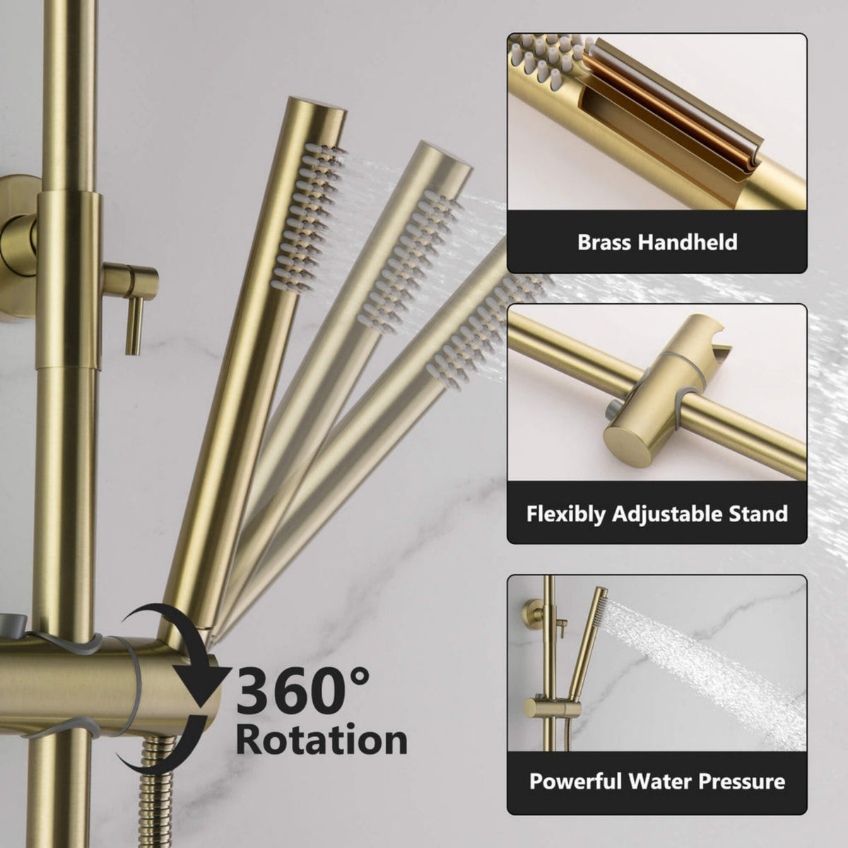 3-Function Rain Shower System with High Pressure Head and Adjustable Handheld Spray