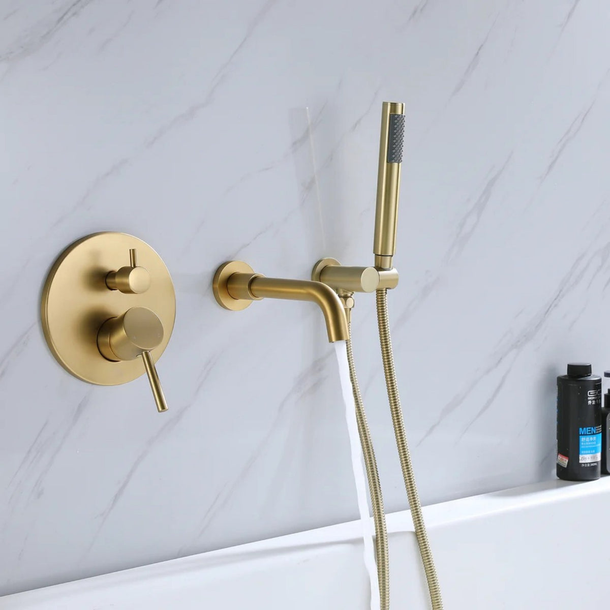 Wall-Mounted Tub Faucet with Integrated Handheld Shower