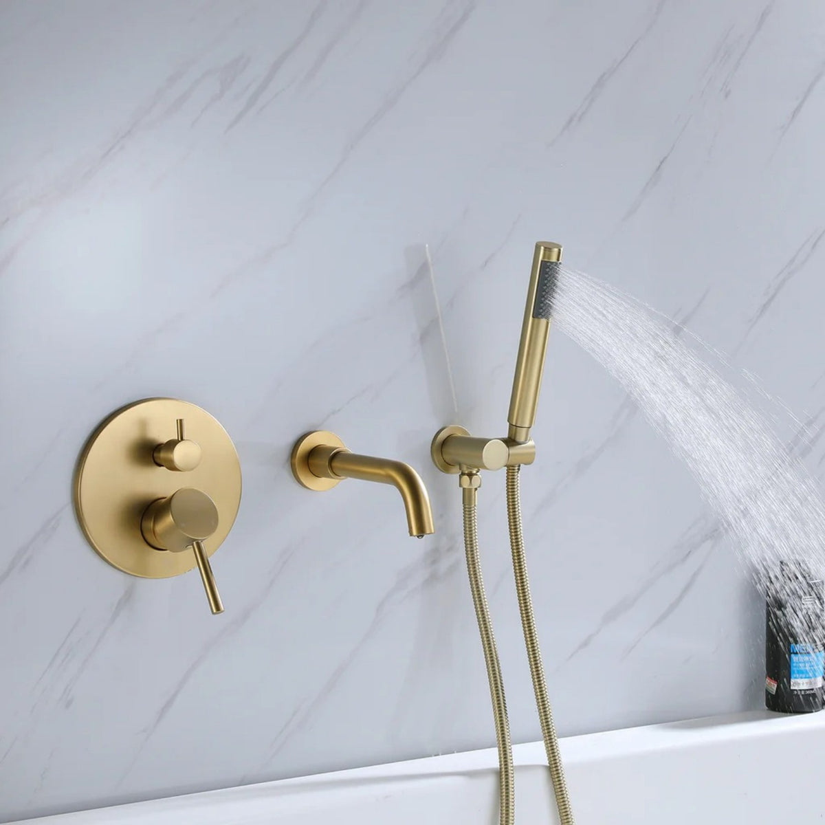 Wall-Mounted Tub Faucet with Integrated Handheld Shower