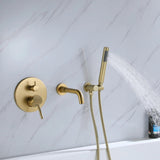 Wall-Mounted Tub Filler with Integrated Handheld Shower