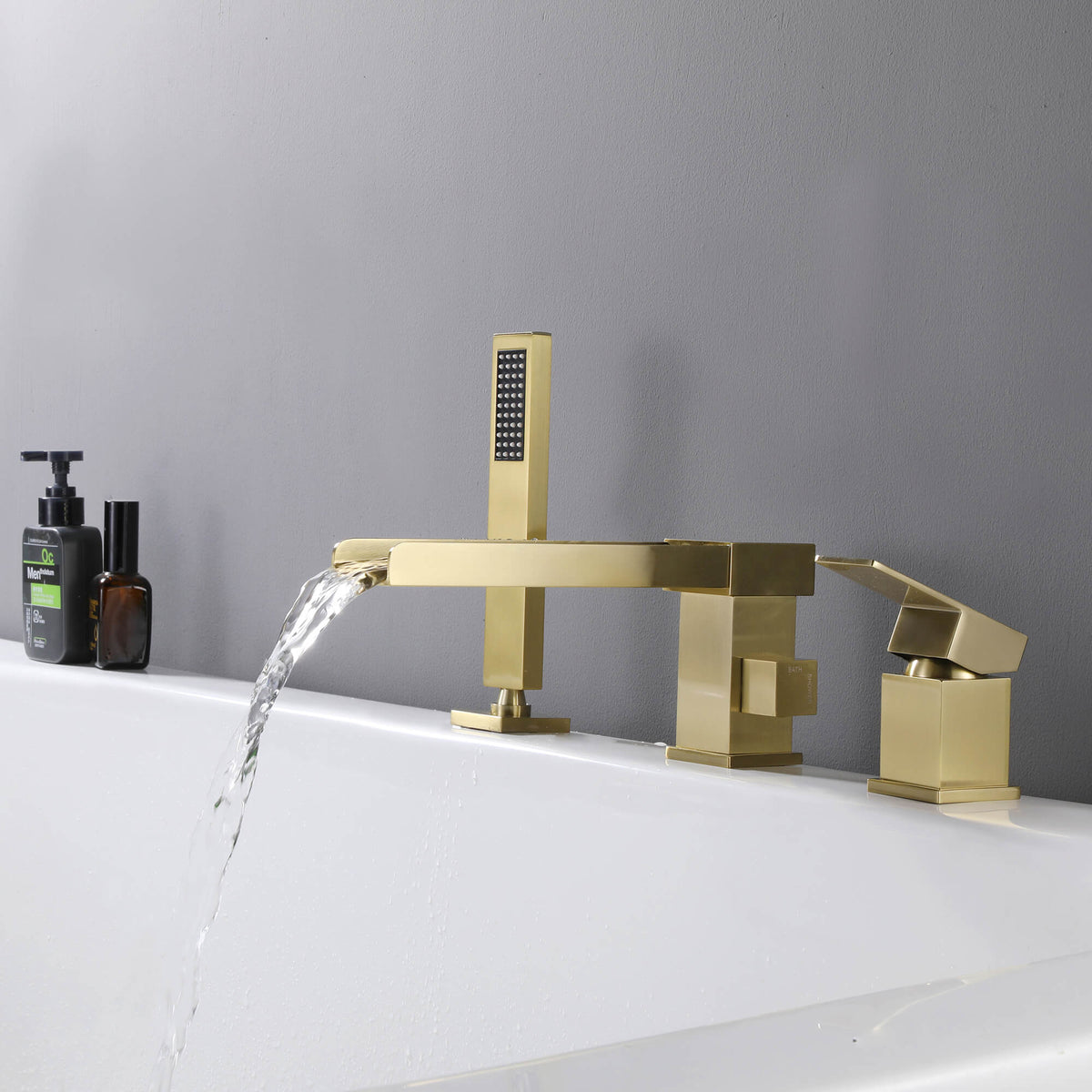 Single Handle Deck-Mounted Tub Filler with Hand Shower and Certified Valve