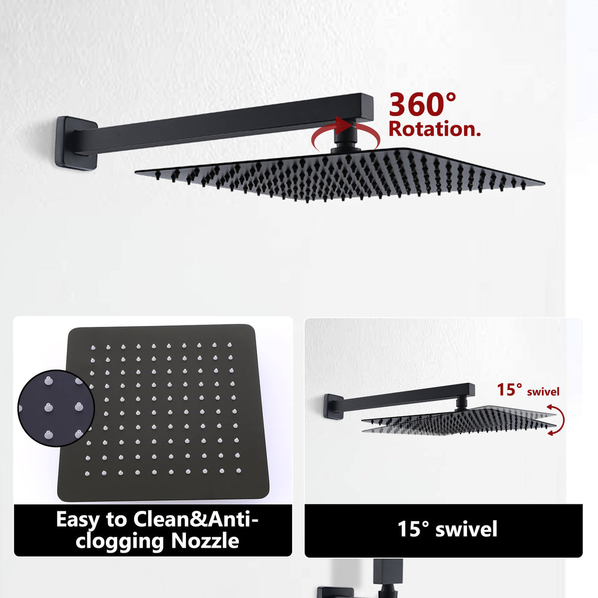 Matte Black 10-Inch Thermostatic Shower System with Handheld