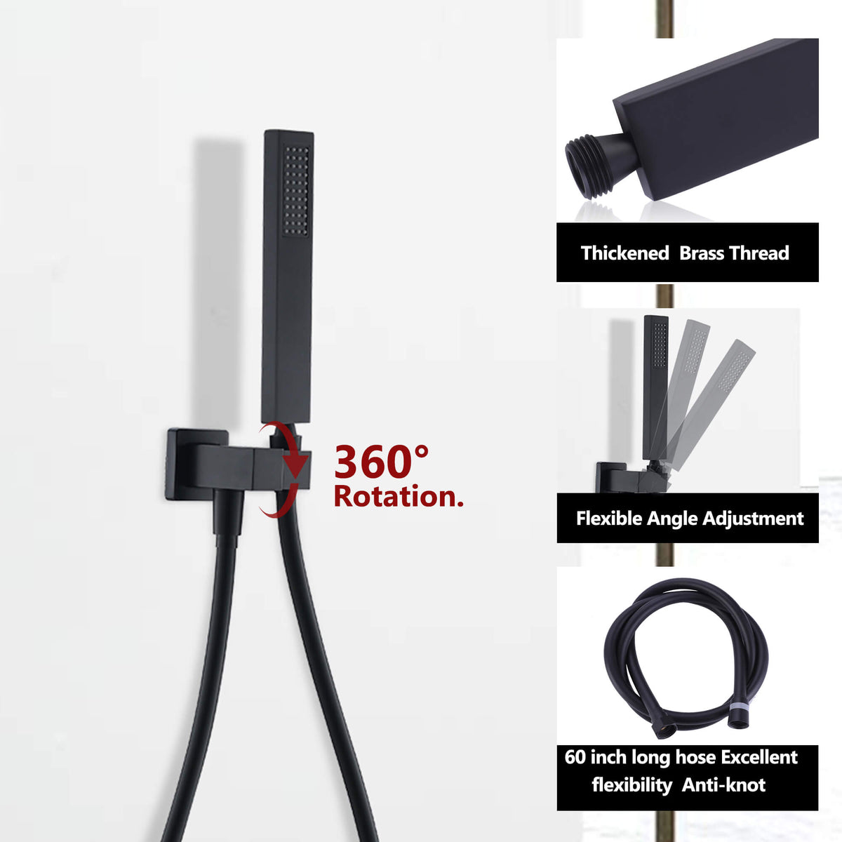 Matte Black 10-Inch Thermostatic Shower System with Handheld