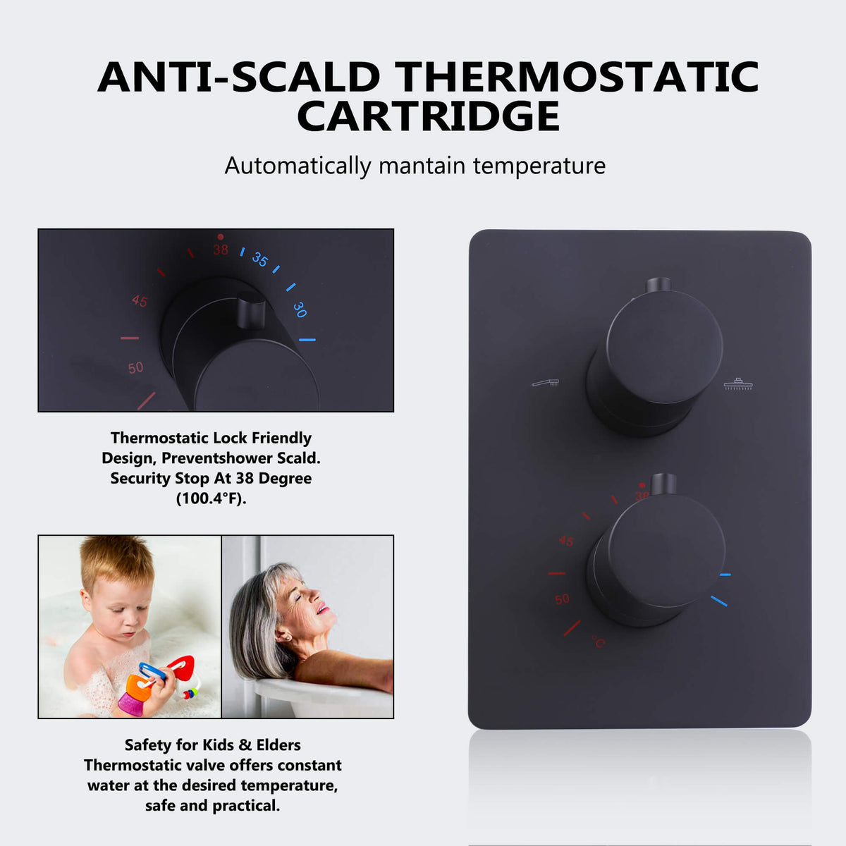 Matte Black 10-Inch Thermostatic Shower System with Handheld
