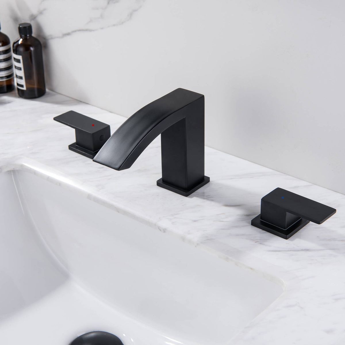 3-Hole Widespread Waterfall Bathroom Faucet with Dual Handles