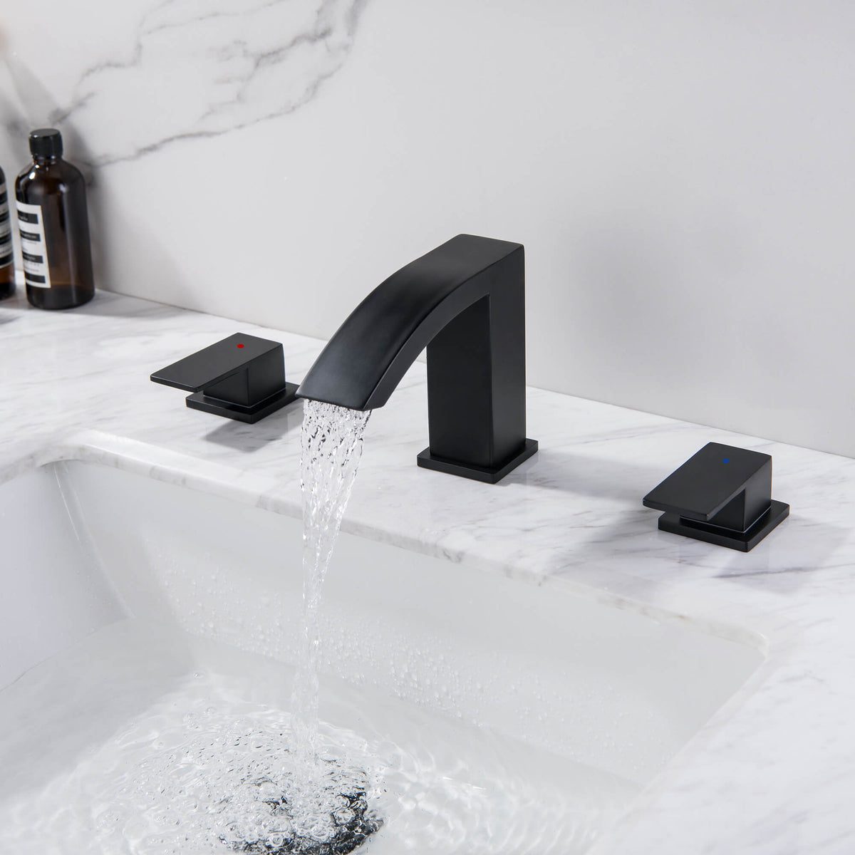 3-Hole Widespread Waterfall Bathroom Faucet with Dual Handles