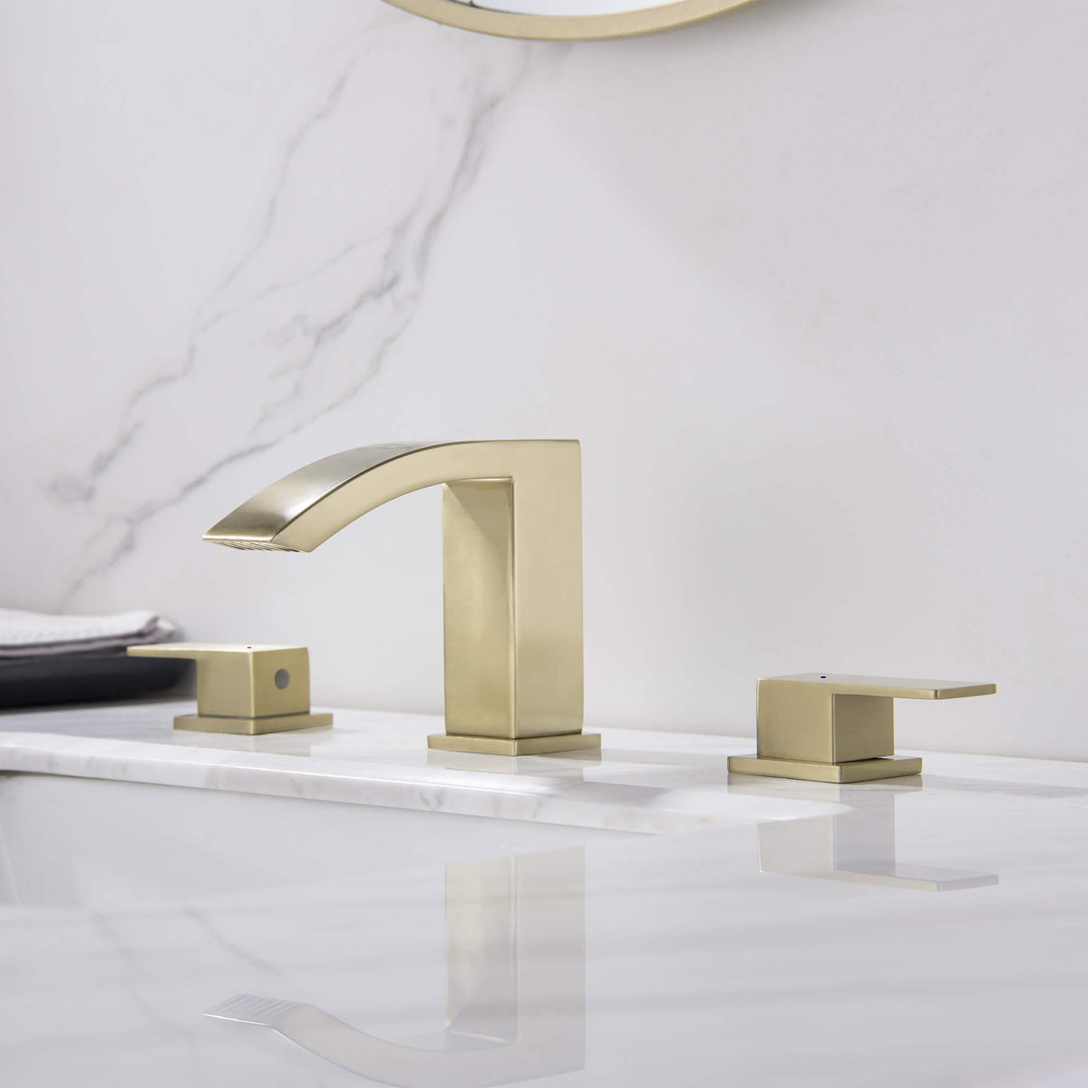 3-Hole Widespread Waterfall Bathroom Faucet with Dual Handles