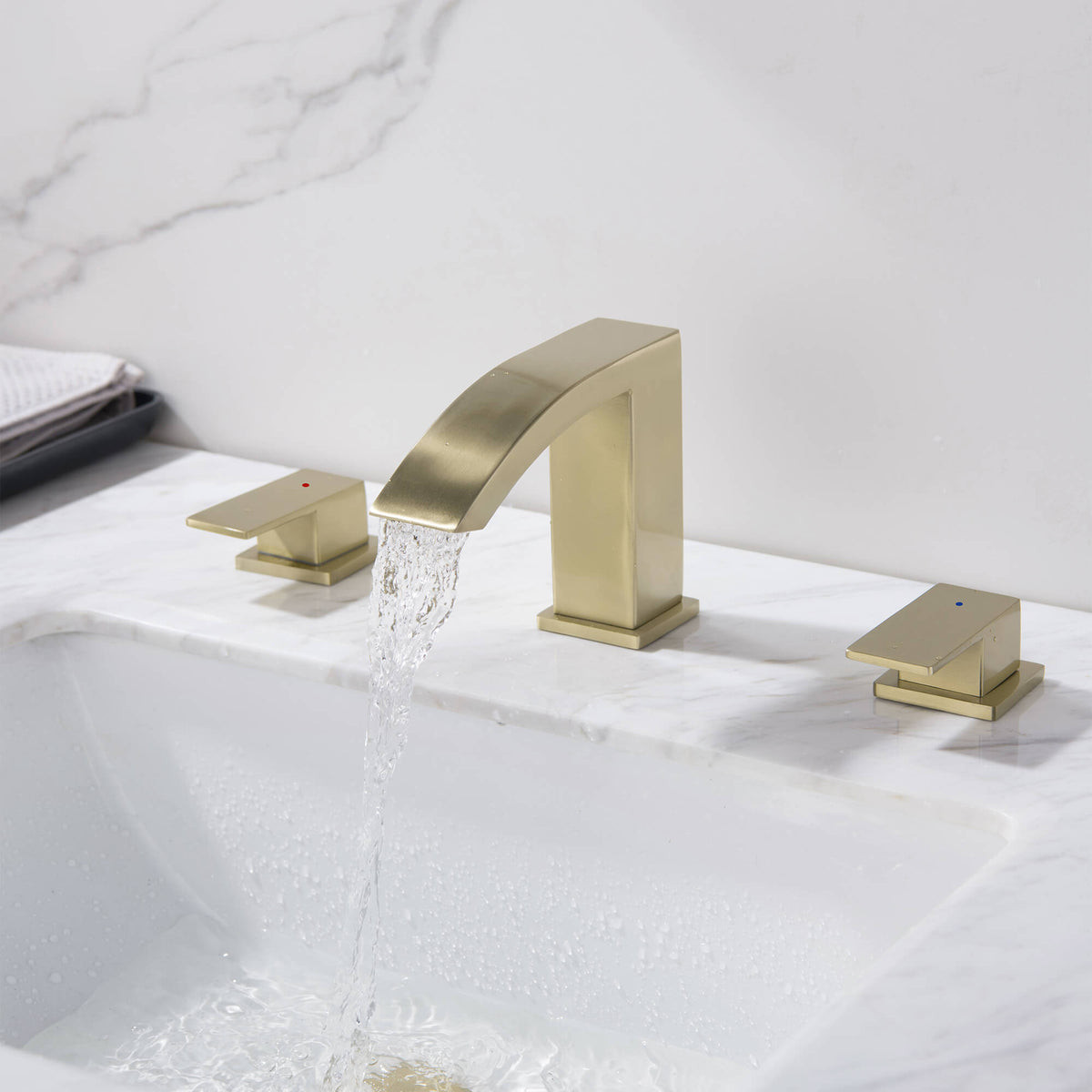 3-Hole Widespread Waterfall Bathroom Faucet with Dual Handles