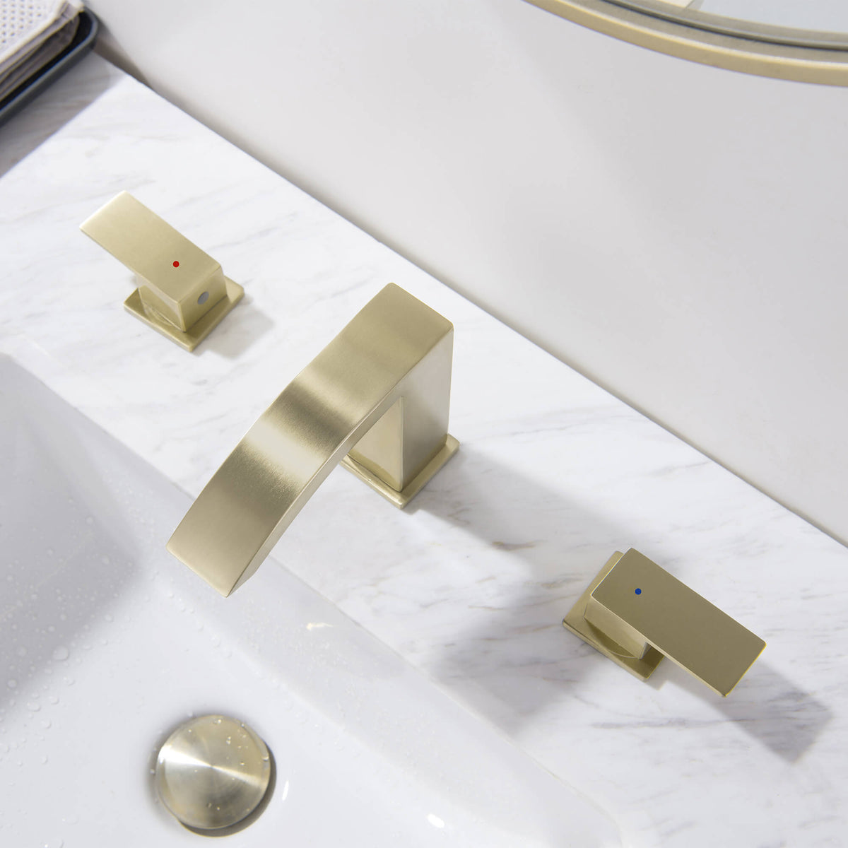 3-Hole Widespread Waterfall Bathroom Faucet with Dual Handles