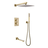 Thermostatic Shower System in Brushed Gold with Rain Shower and Tub Spout