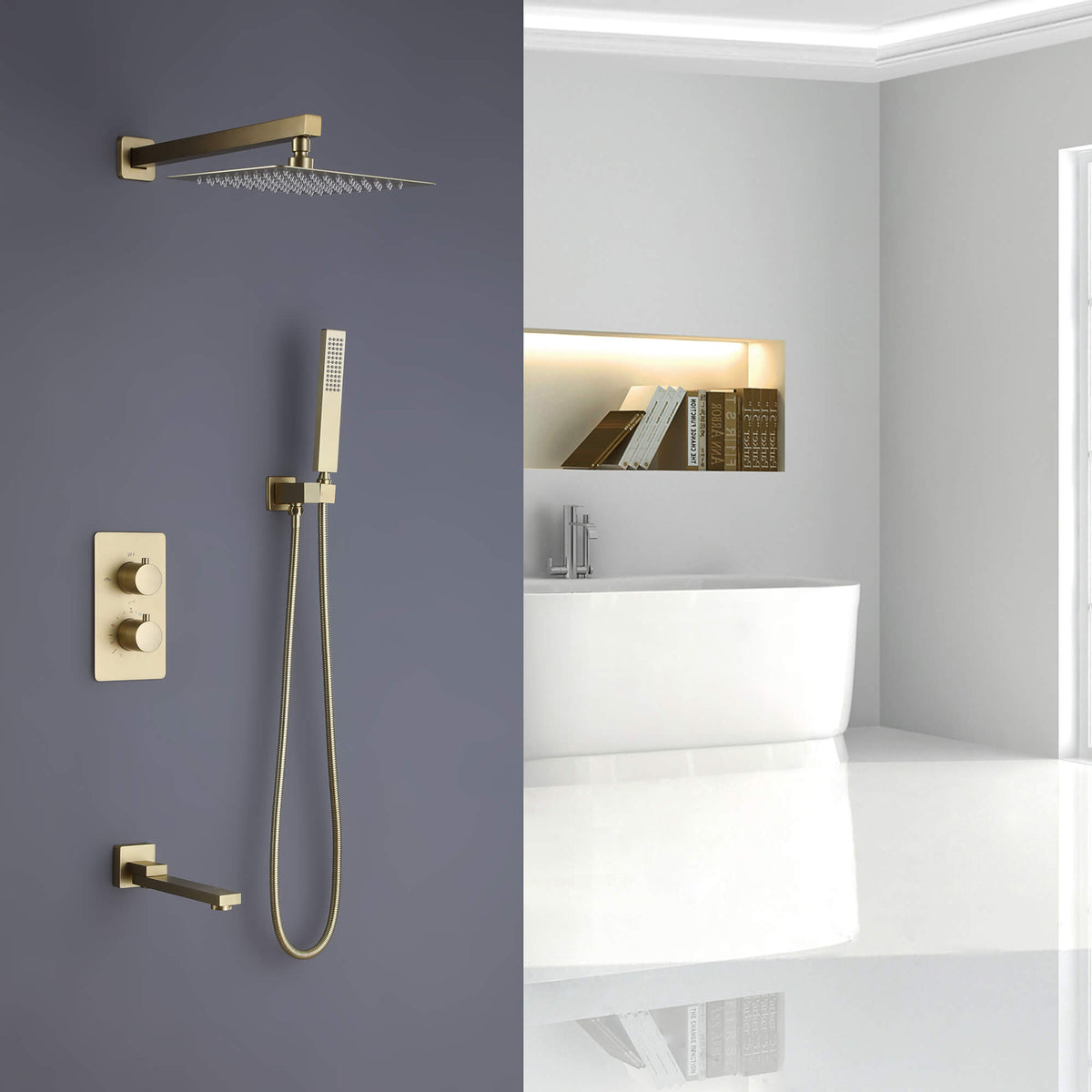 3-Function Concealed Thermostatic Shower System with Tub Spout