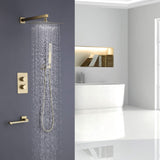 Thermostatic Shower System in Brushed Gold with Rain Shower and Tub Spout
