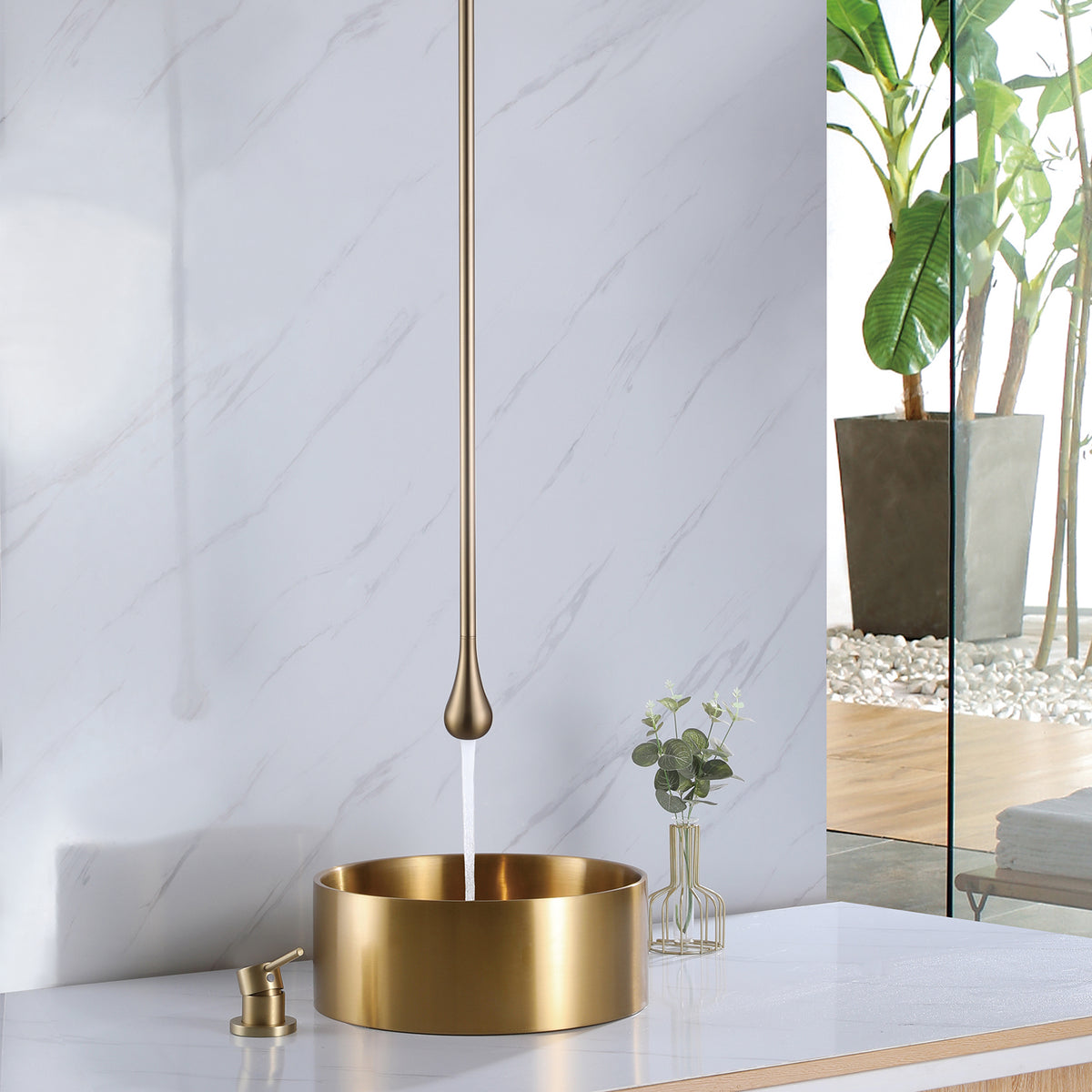 Ceiling-Mounted Basin Faucet with Long Vertical Spout