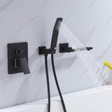 Wall-Mounted Bathtub Faucet with Hand Shower and Minimalist Control Panel