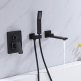 Wall-Mounted Bathtub Faucet with Hand Shower and Minimalist Control Panel