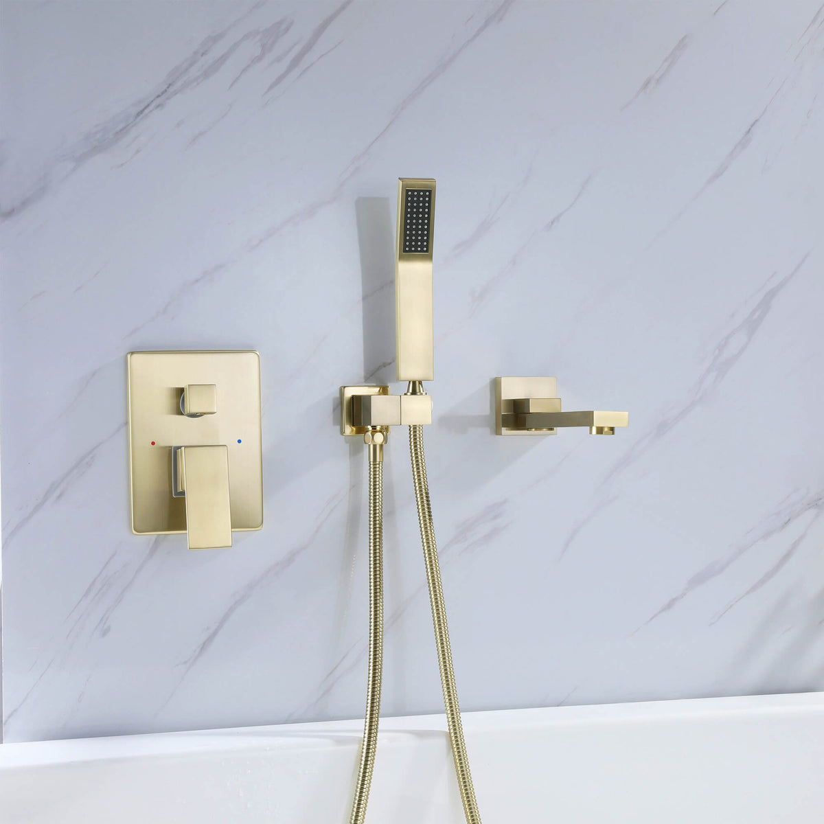 Wall-Mounted Tub Filler with Long Spout & Hand Shower