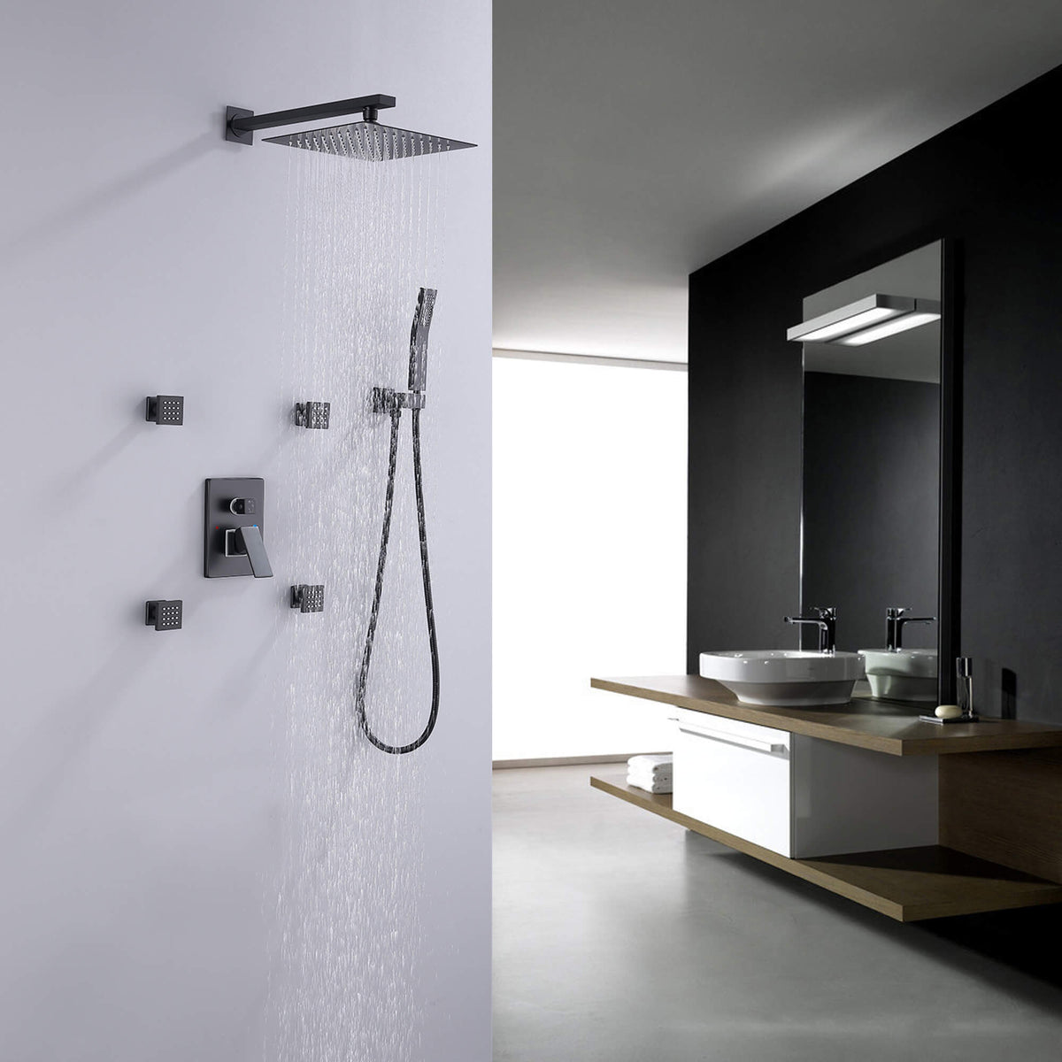Shower System with 4 Body Jets and Rain Shower Head