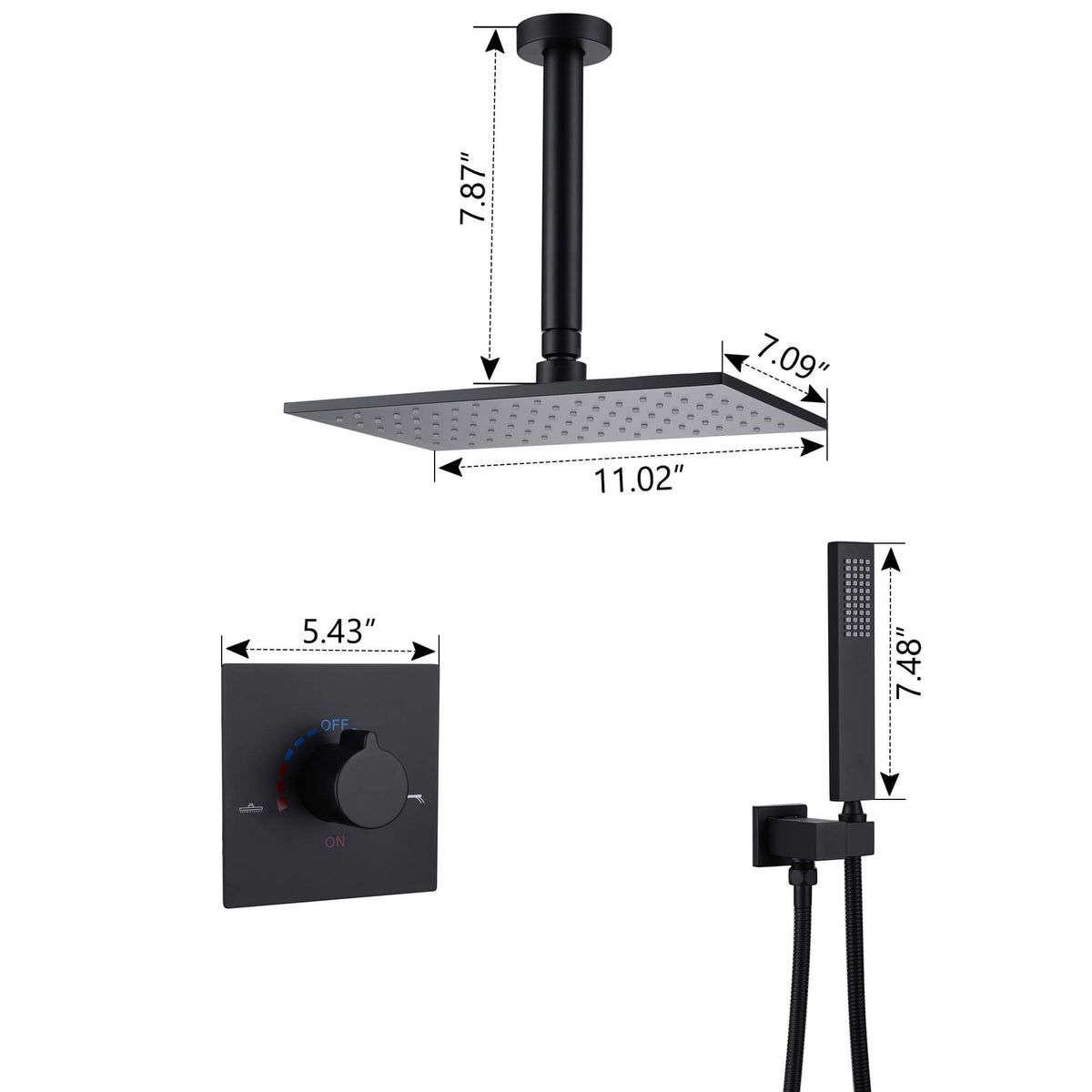 Ceiling-Mounted Shower System with Rainfall Shower Head and Handheld Shower