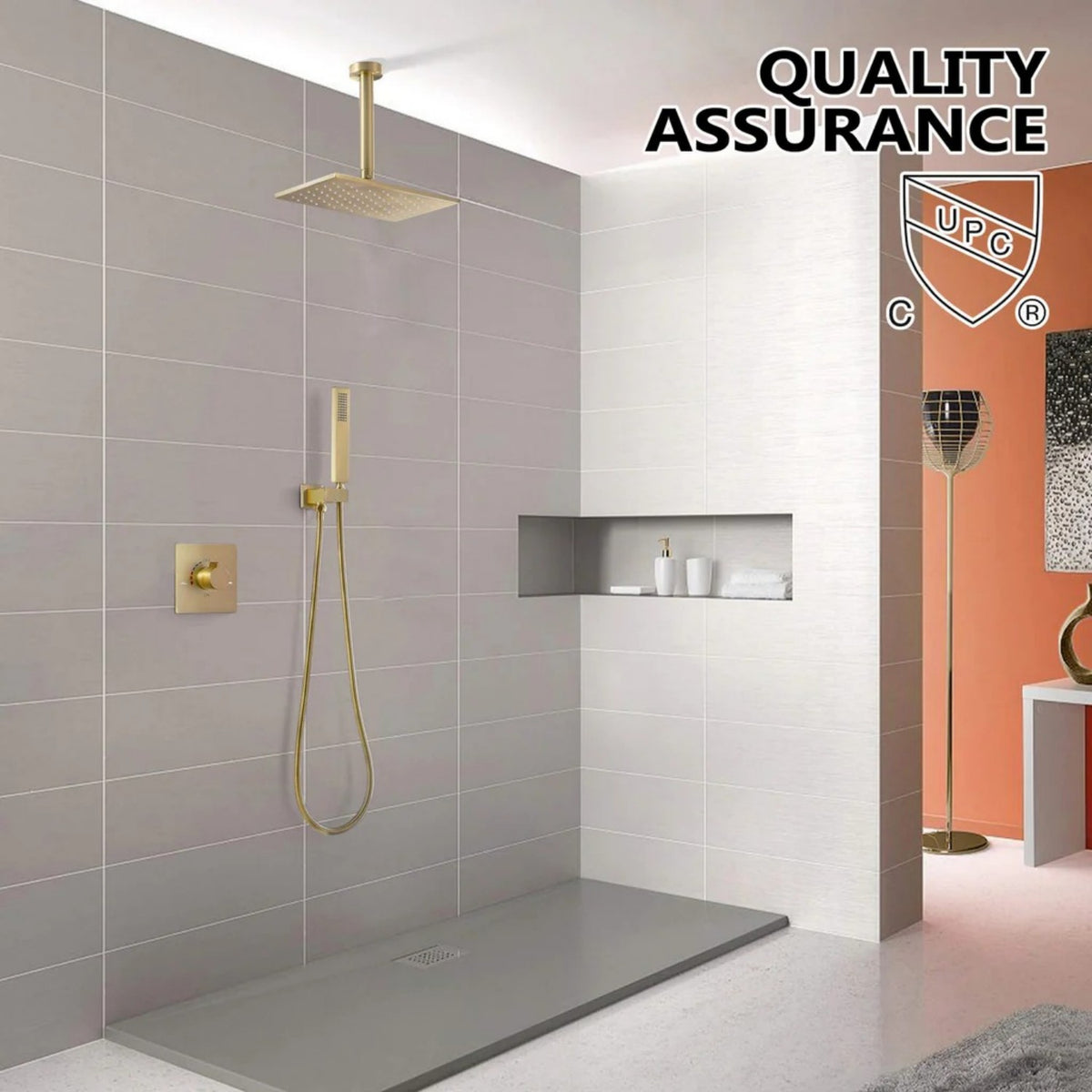 Ceiling-Mounted Shower System with Rainfall Shower Head and Handheld Shower
