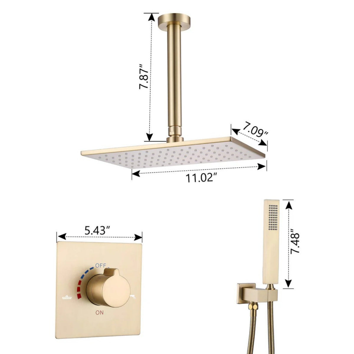 Ceiling-Mounted Shower System with Rainfall Shower Head and Handheld Shower