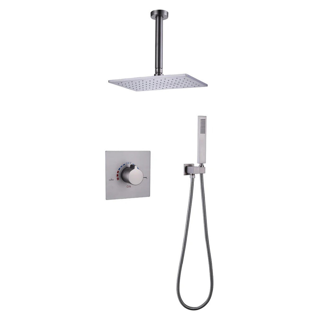 Ceiling-Mounted Shower System with Rainfall Shower Head and Handheld Shower