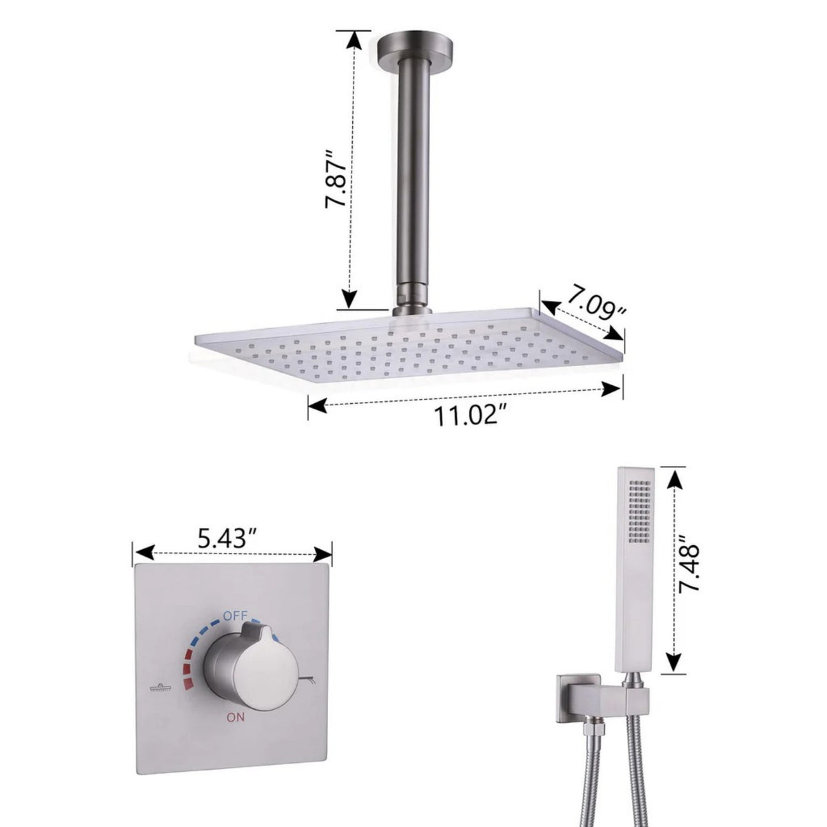 Ceiling-Mounted Shower System with Rainfall Shower Head and Handheld Shower