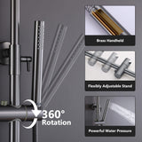 Gray Exposed Shower System with Rainfall Head & Handheld Button Control