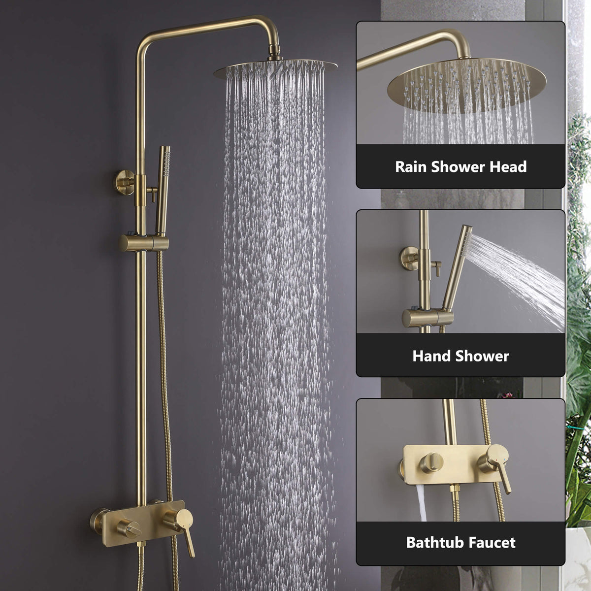 3-Function Exposed Tub Shower System with 3-Mode Hand Shower
