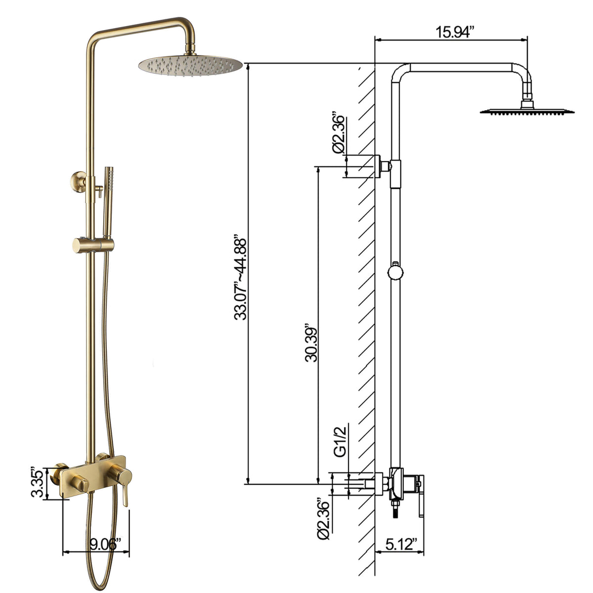 3-Function Exposed Tub Shower System with 3-Mode Hand Shower