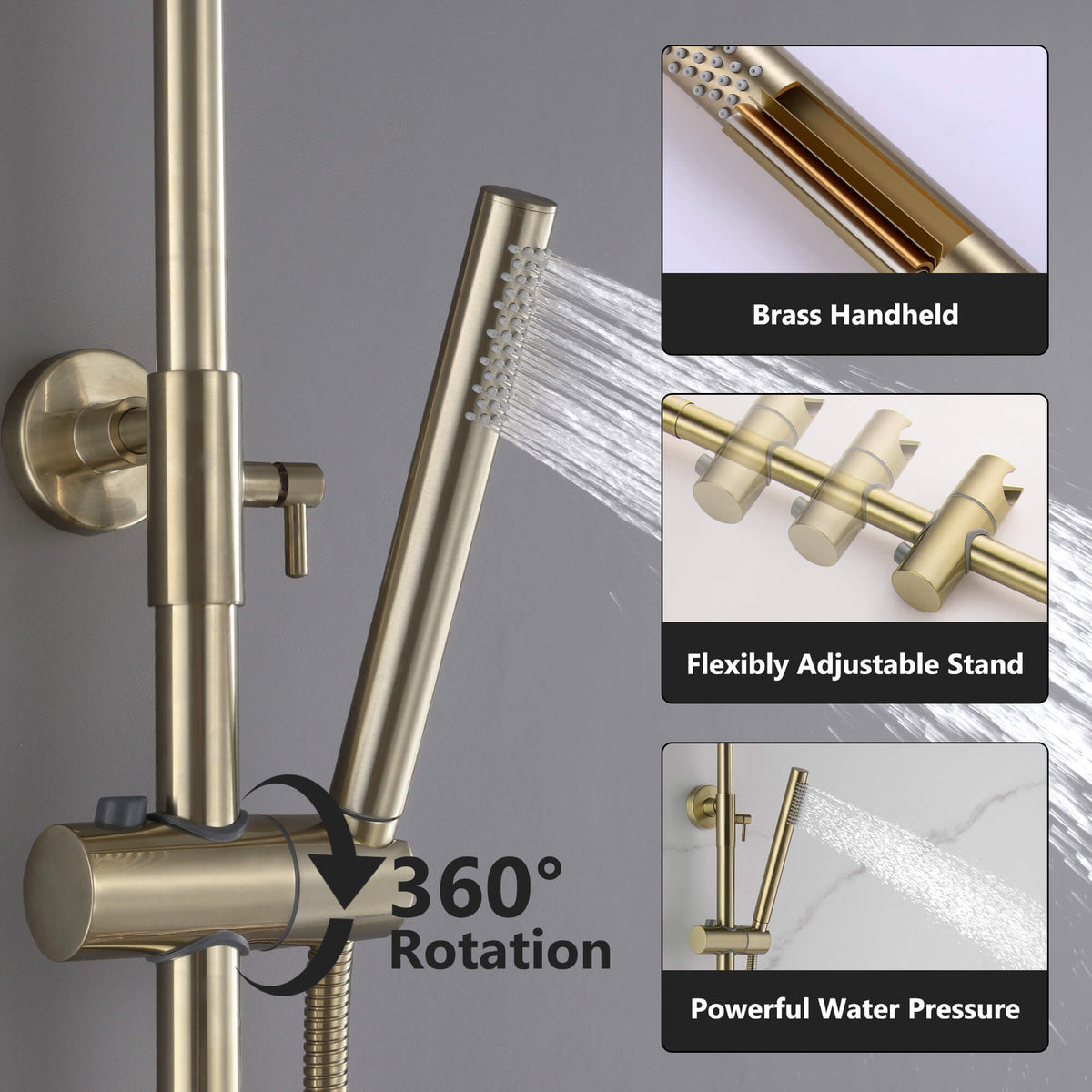 3-Function Exposed Tub Shower System with 3-Mode Hand Shower