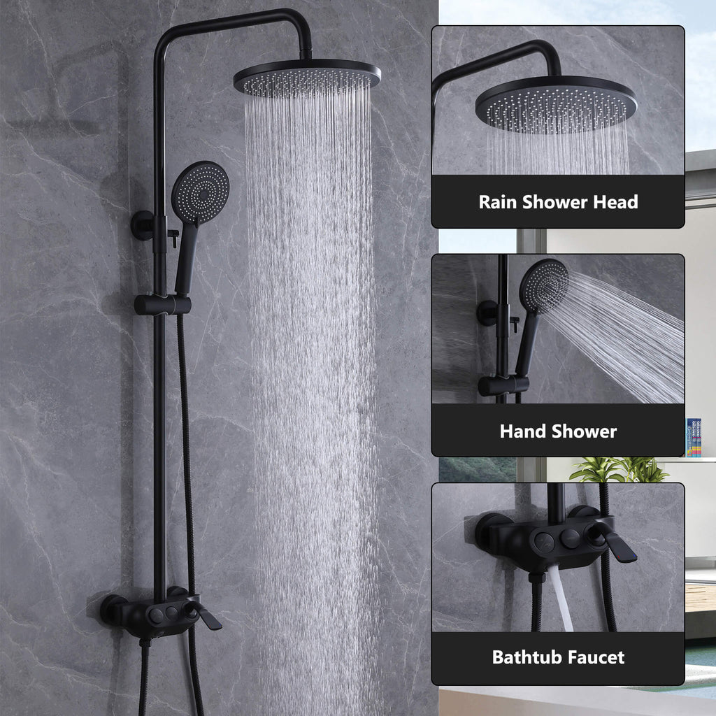 3-Function Shower Faucet Brass Exposed Shower System Matte Black RB1041