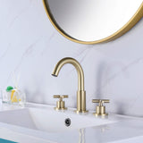 cross handle bathroom sink faucet installs on the sink