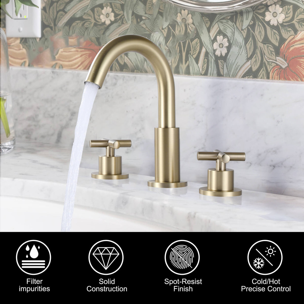 Widespread Bathroom Faucet with Cross Handles Solid Brass Dual Handle Sink Faucet