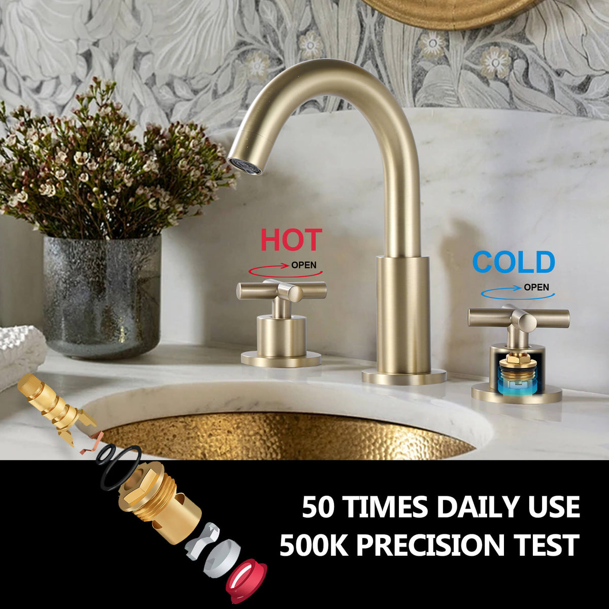 Widespread Bathroom Faucet with Cross Handles Solid Brass Dual Handle Sink Faucet