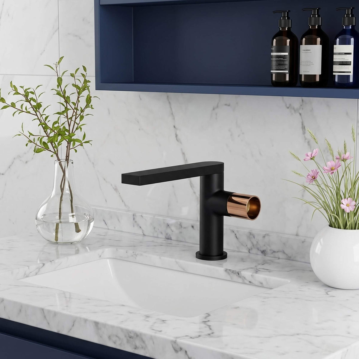 Extended Straight Spout Faucet with Minimalist Handle