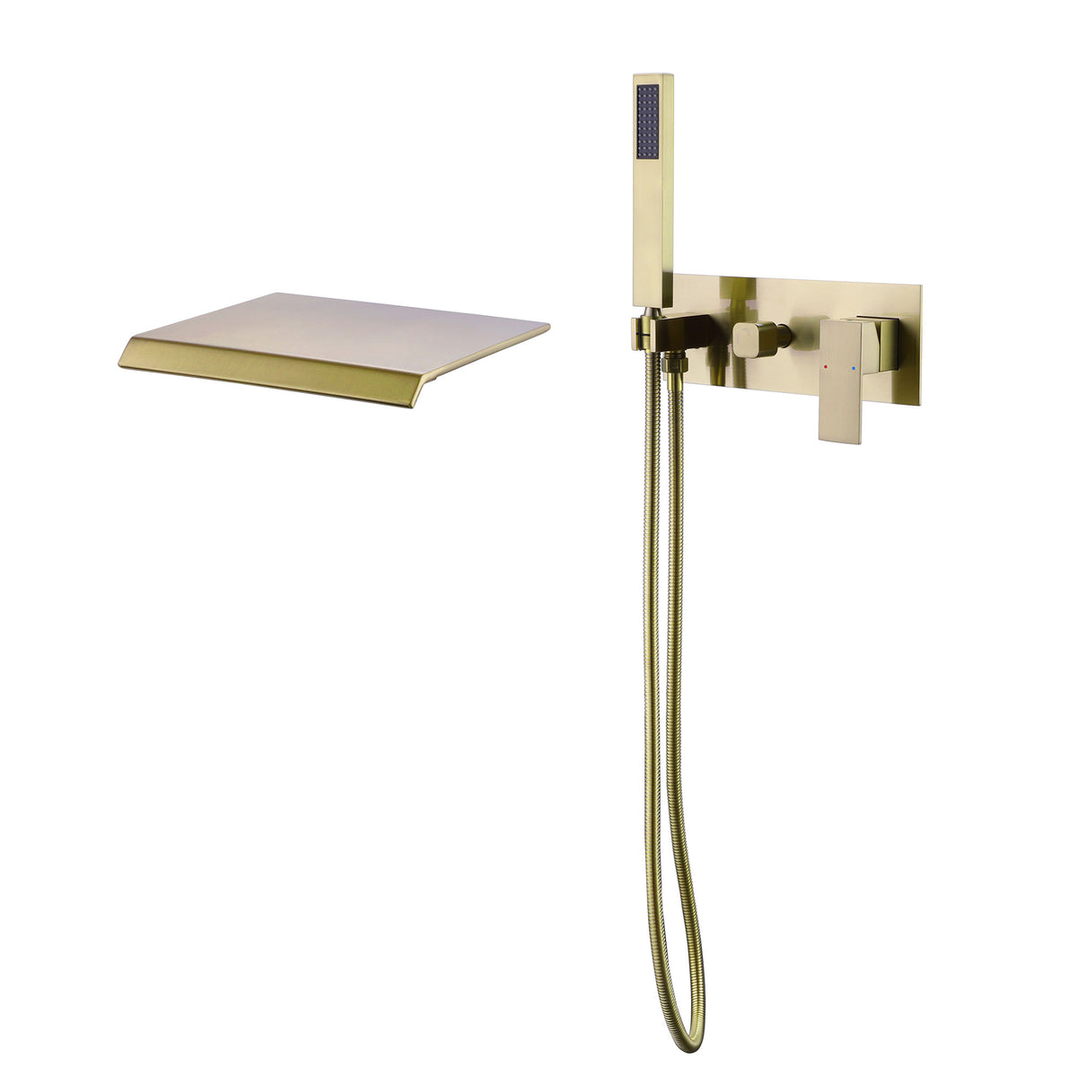 Wall-Mounted Waterfall Tub Filler with Hand Shower Solid Brass Bathtub Faucet