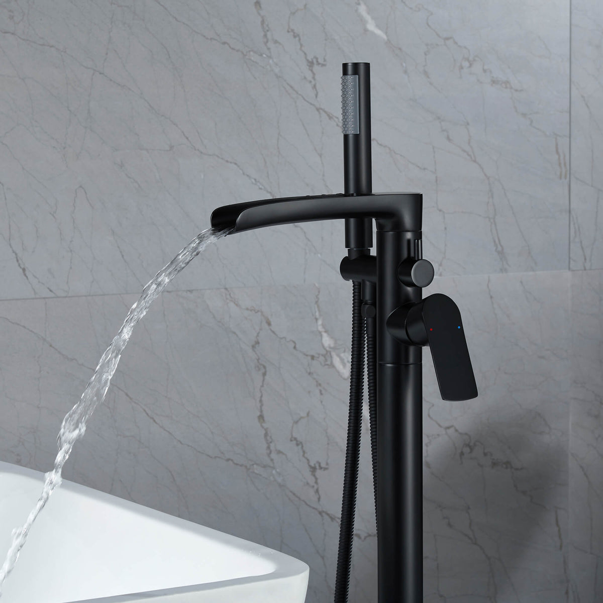 Freestanding Bathtub Faucet with Handheld Shower Floor Mounted Tub Filler Mixer