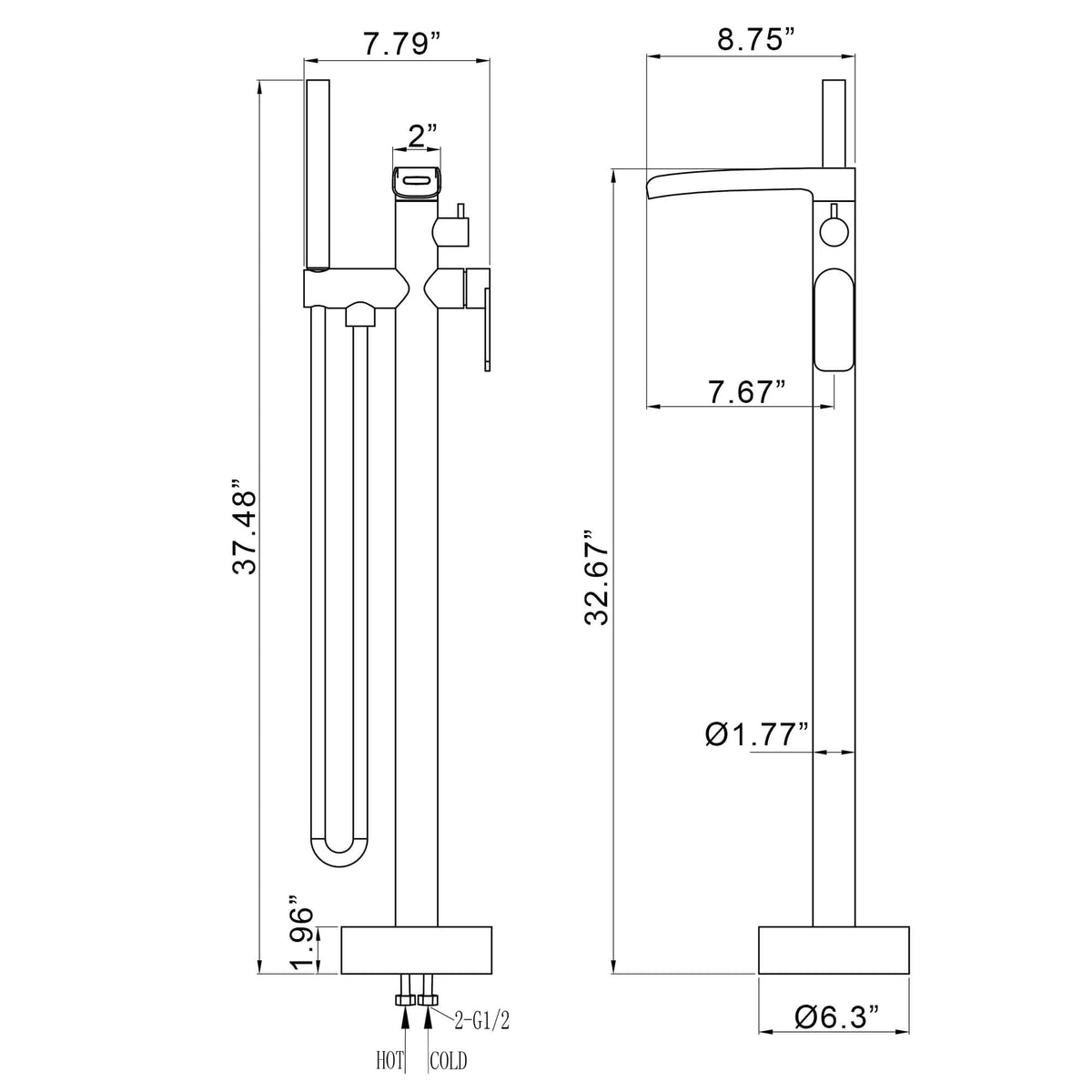 Freestanding Bathtub Faucet with Handheld Shower Floor Mounted Tub Filler Mixer