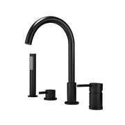 Deck-Mounted 4-Hole Tub Filler with Dual Handles and Handheld Shower