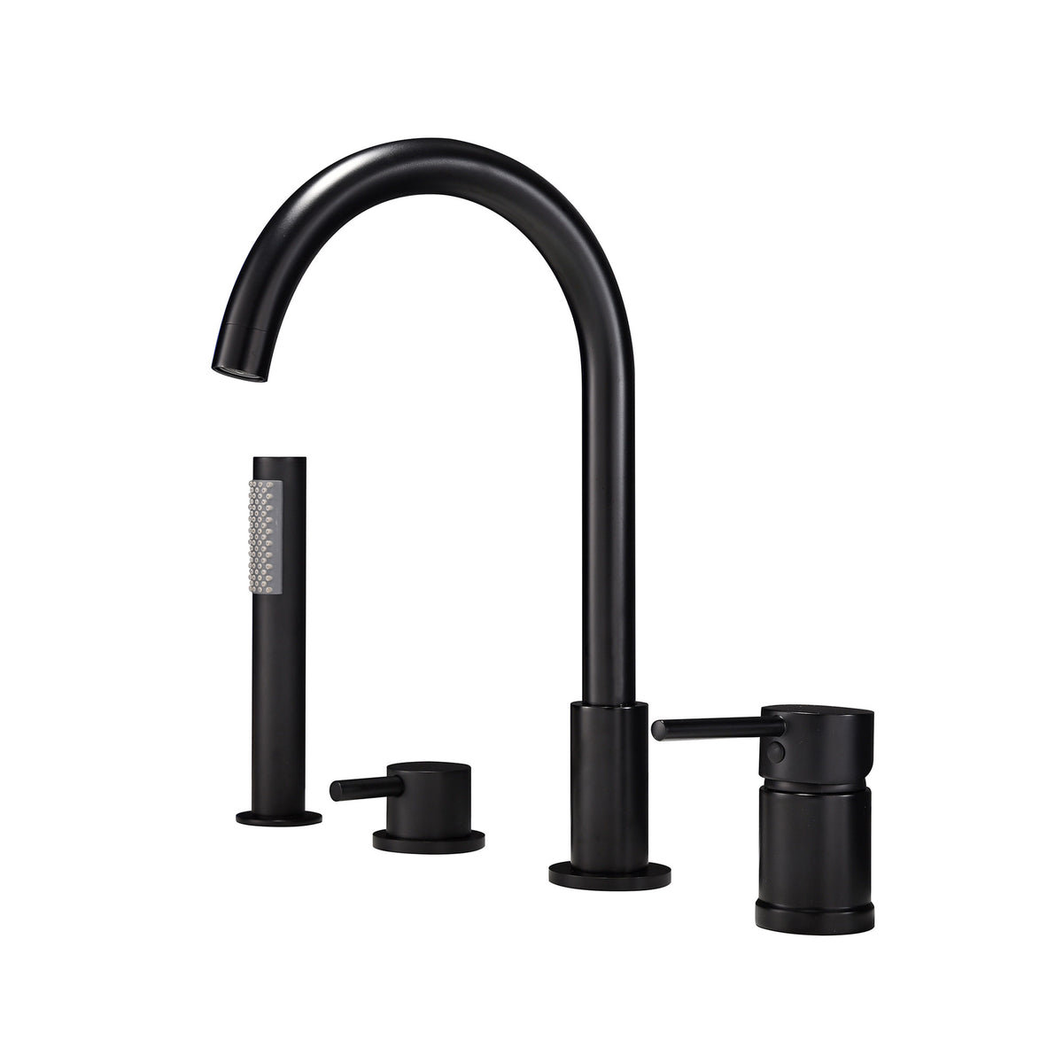 Deck-Mounted 4-Hole Tub Filler with Dual Handles and Handheld Shower