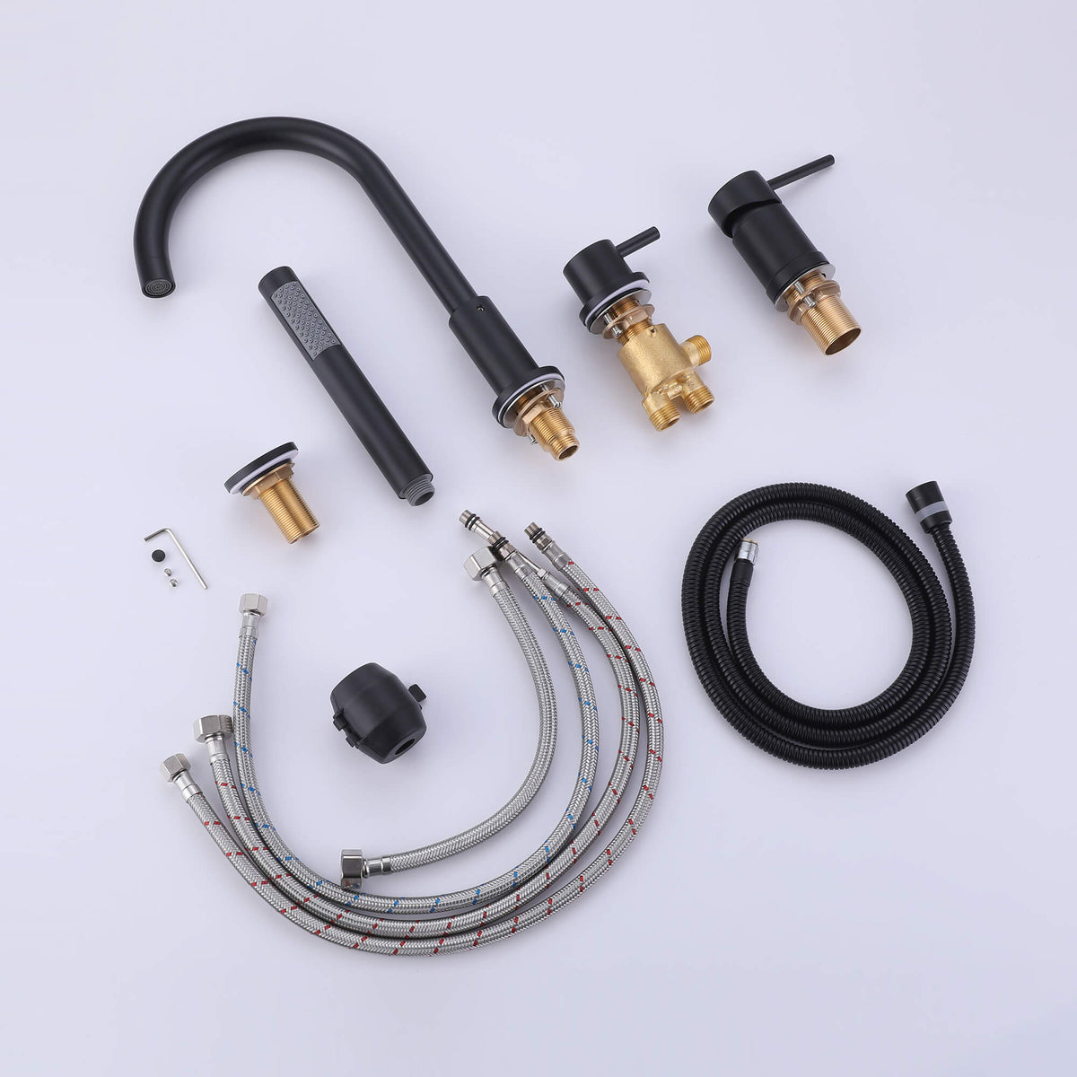 Deck-Mounted 4-Hole Tub Filler with Dual Handles and Handheld Shower