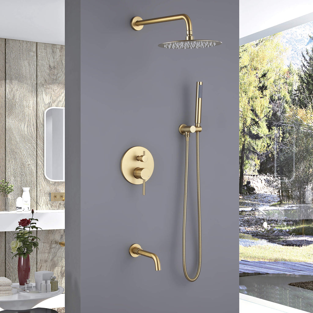 shower combo set brushed gold on gary wall